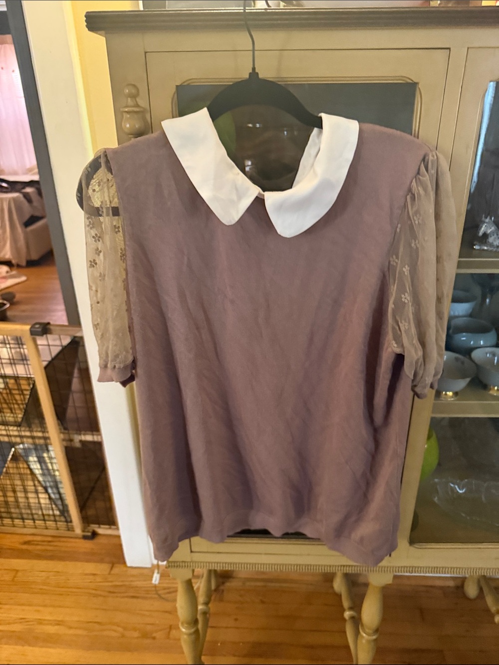 Adrianna Papell Lavender Top with White Peter Pan Collar